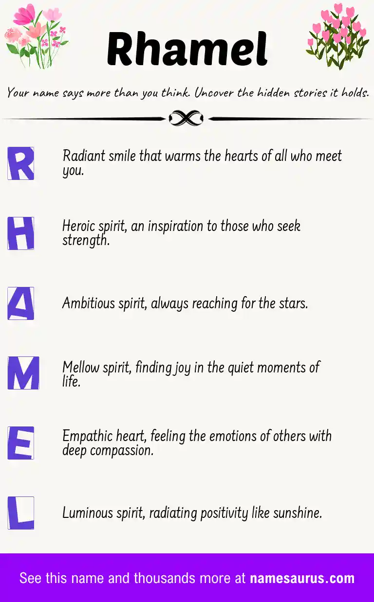 Acrostic poem about Rhamel.
