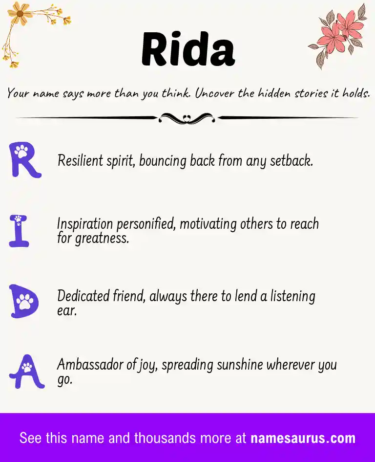 Acrostic poem about Rida.