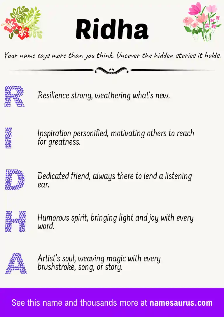 Acrostic poem about Ridha.