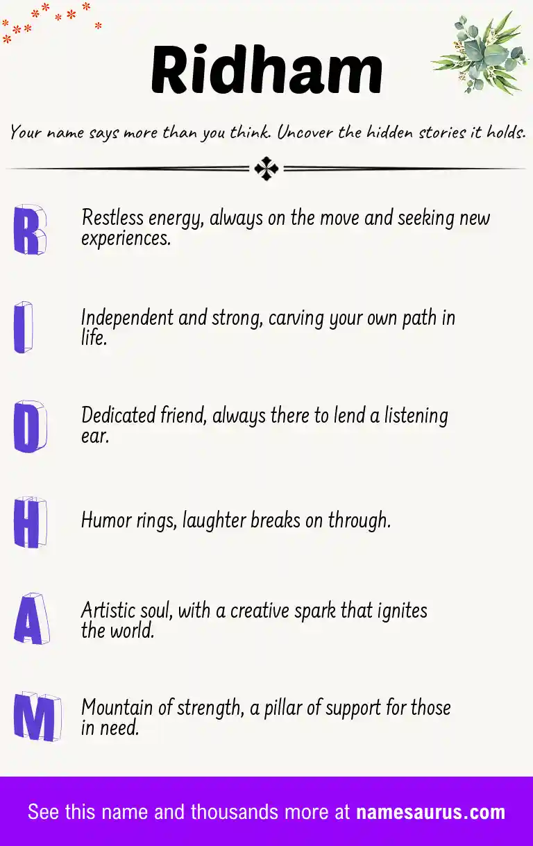 Acrostic poem about Ridham.