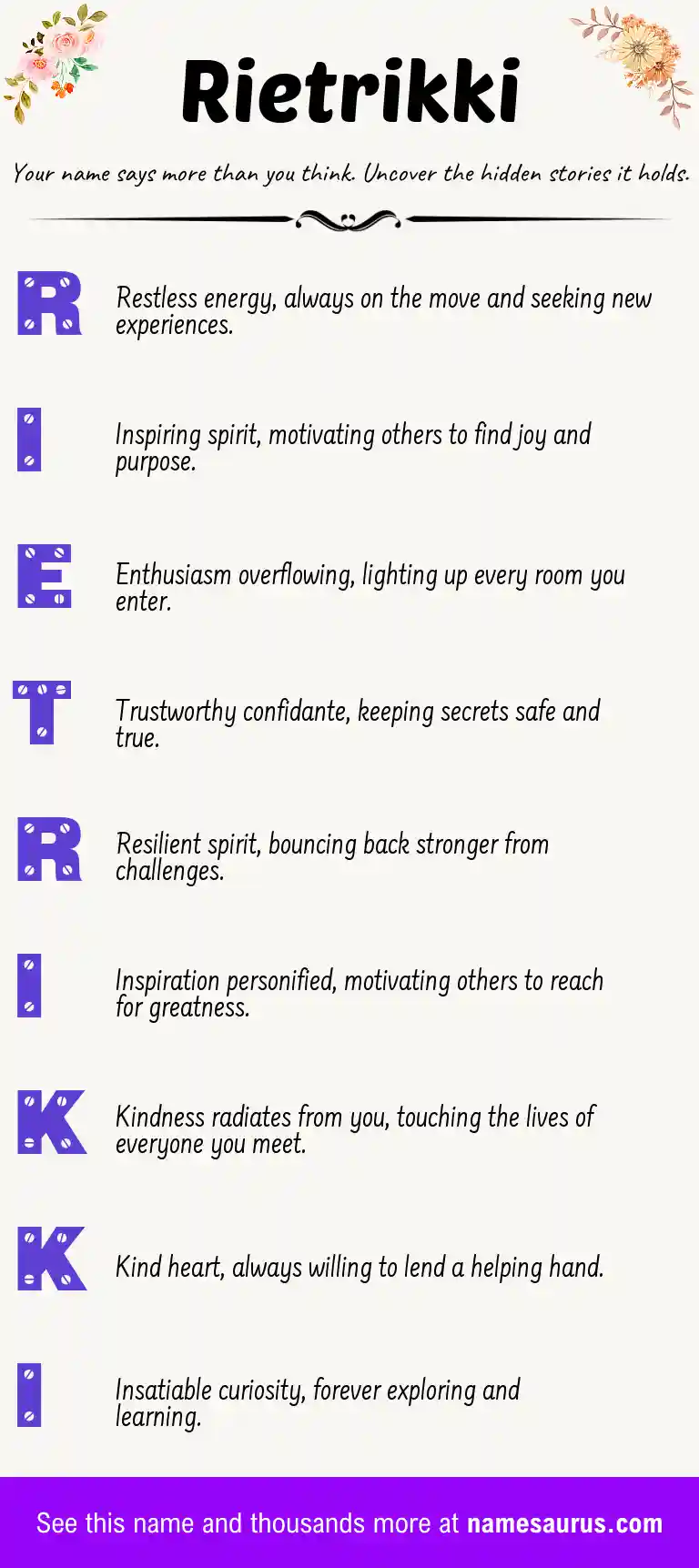 Acrostic poem about Rietrikki.