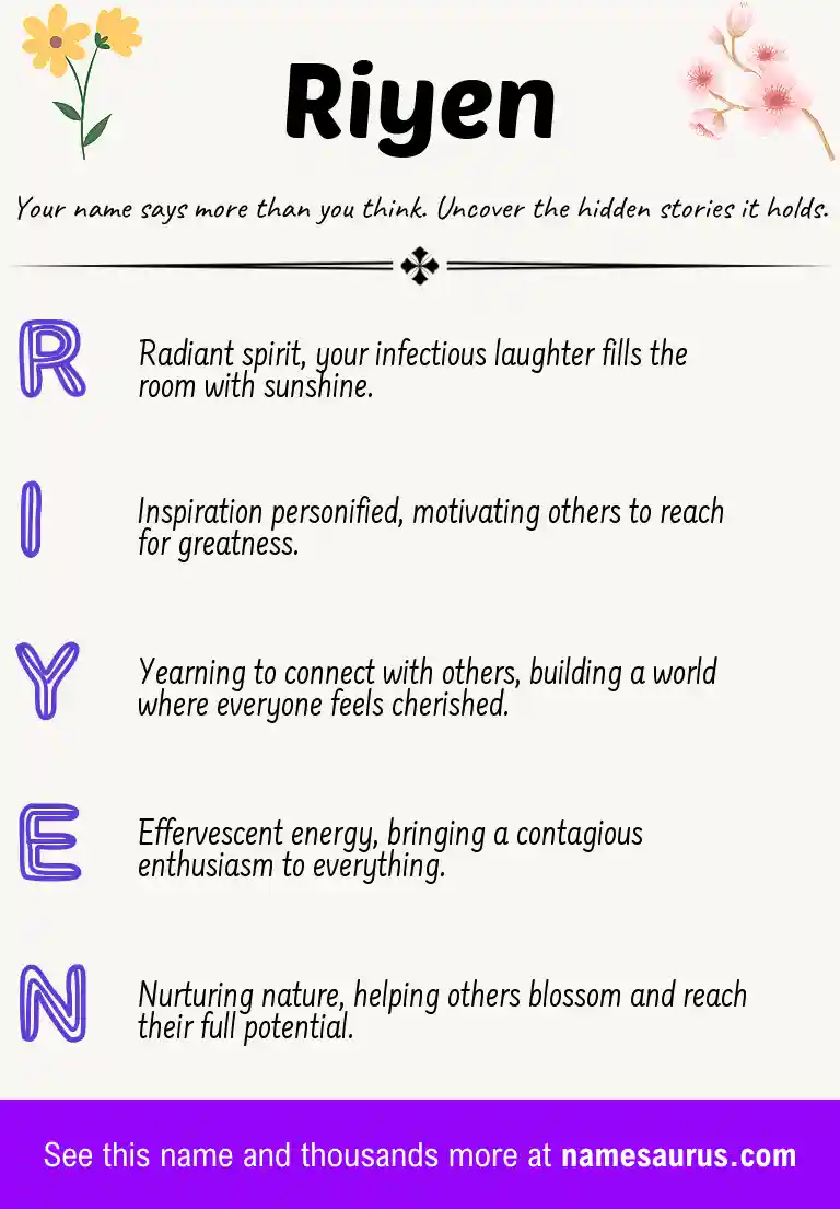 Acrostic poem about Riyen.