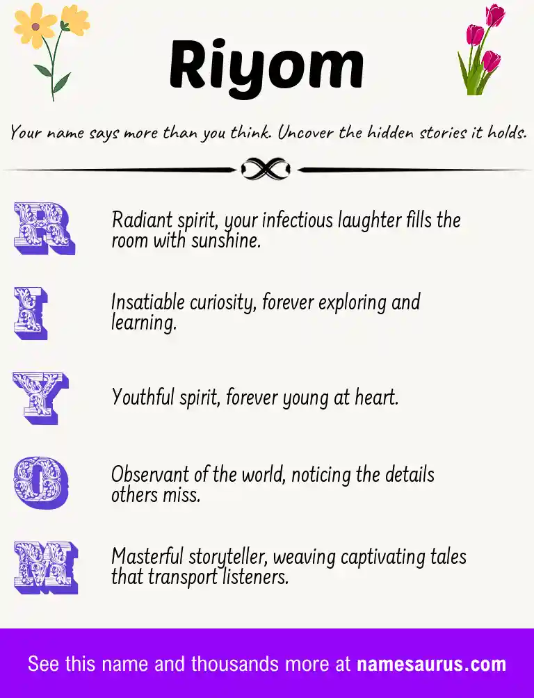 Acrostic poem about Riyom.