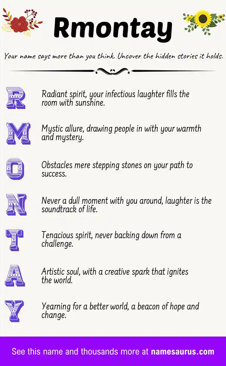 Acrostic poem about Rmontay.
