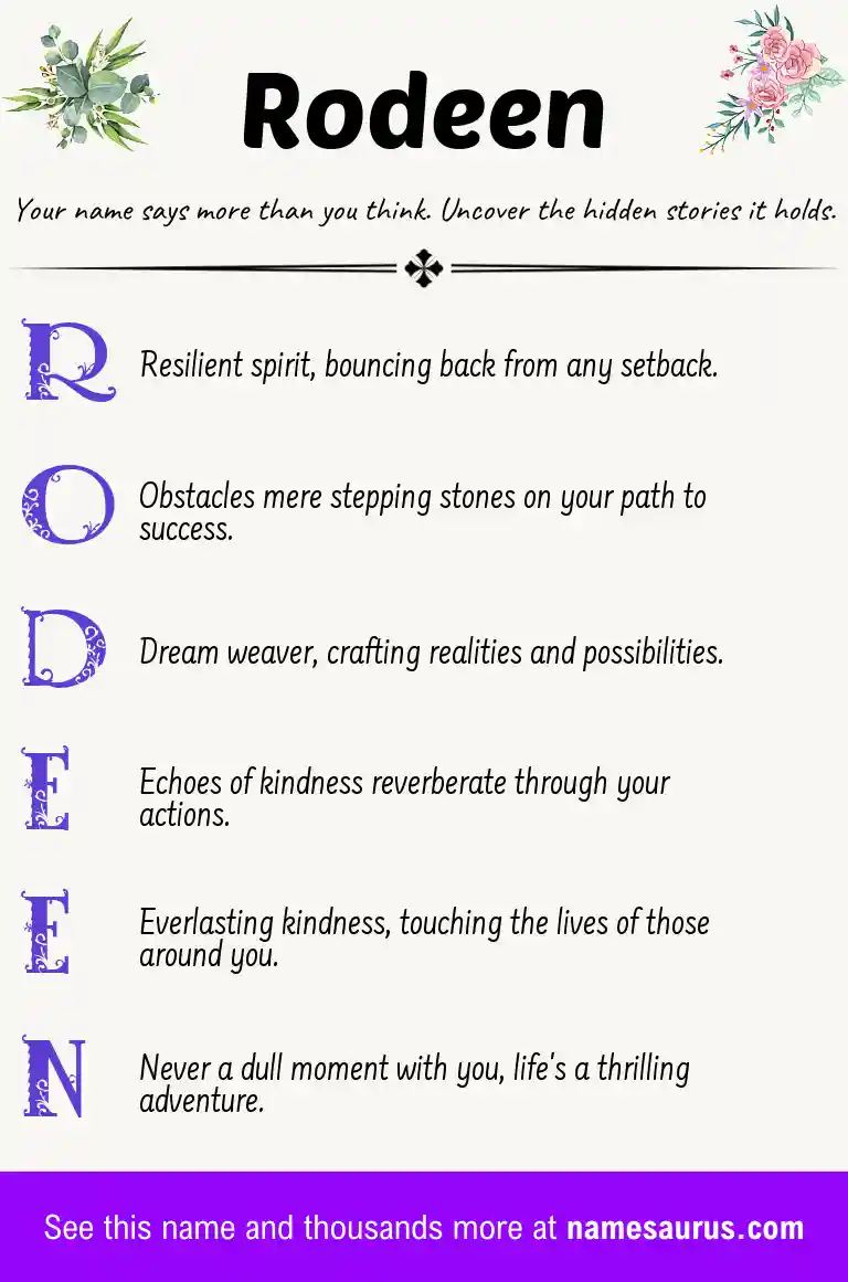 Acrostic poem about Rodeen.