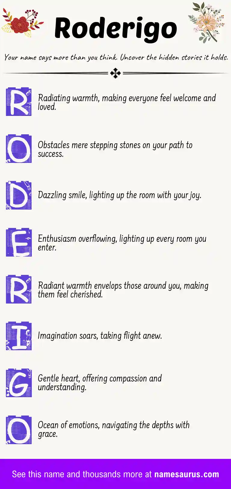 Acrostic poem about Roderigo.