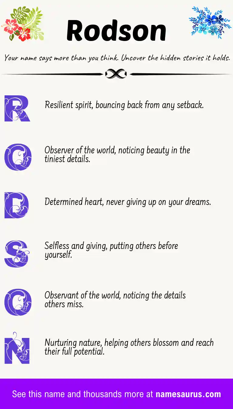 Acrostic poem about Rodson.