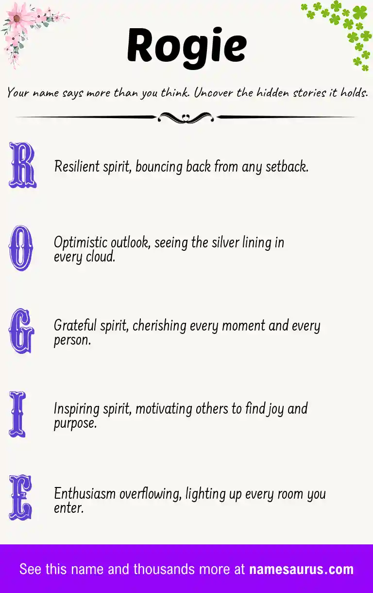 Acrostic poem about Rogie.