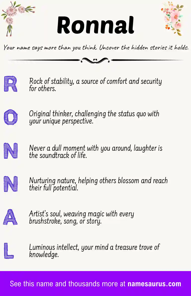 Acrostic poem about Ronnal.