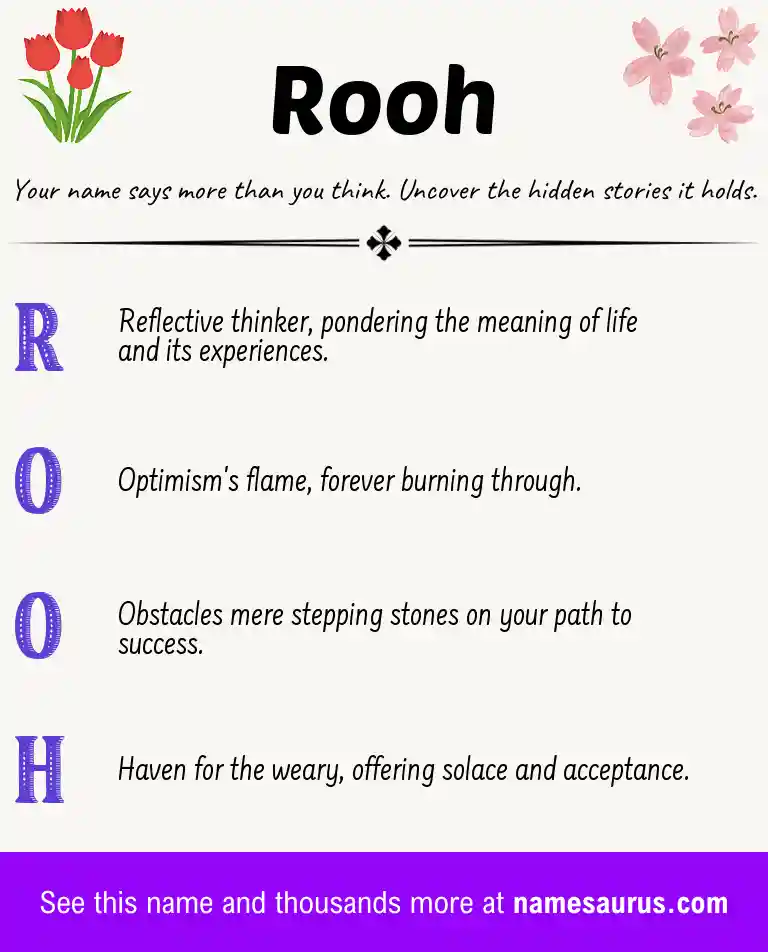Acrostic poem about Rooh.