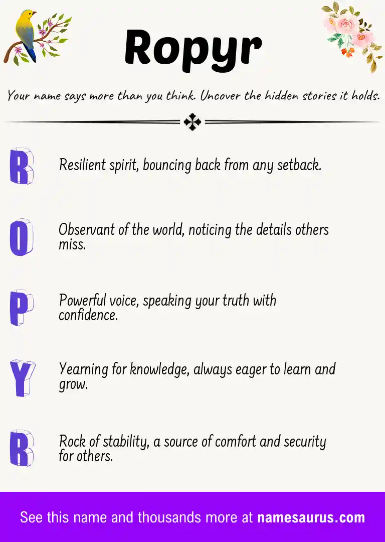 Acrostic poem about Ropyr.