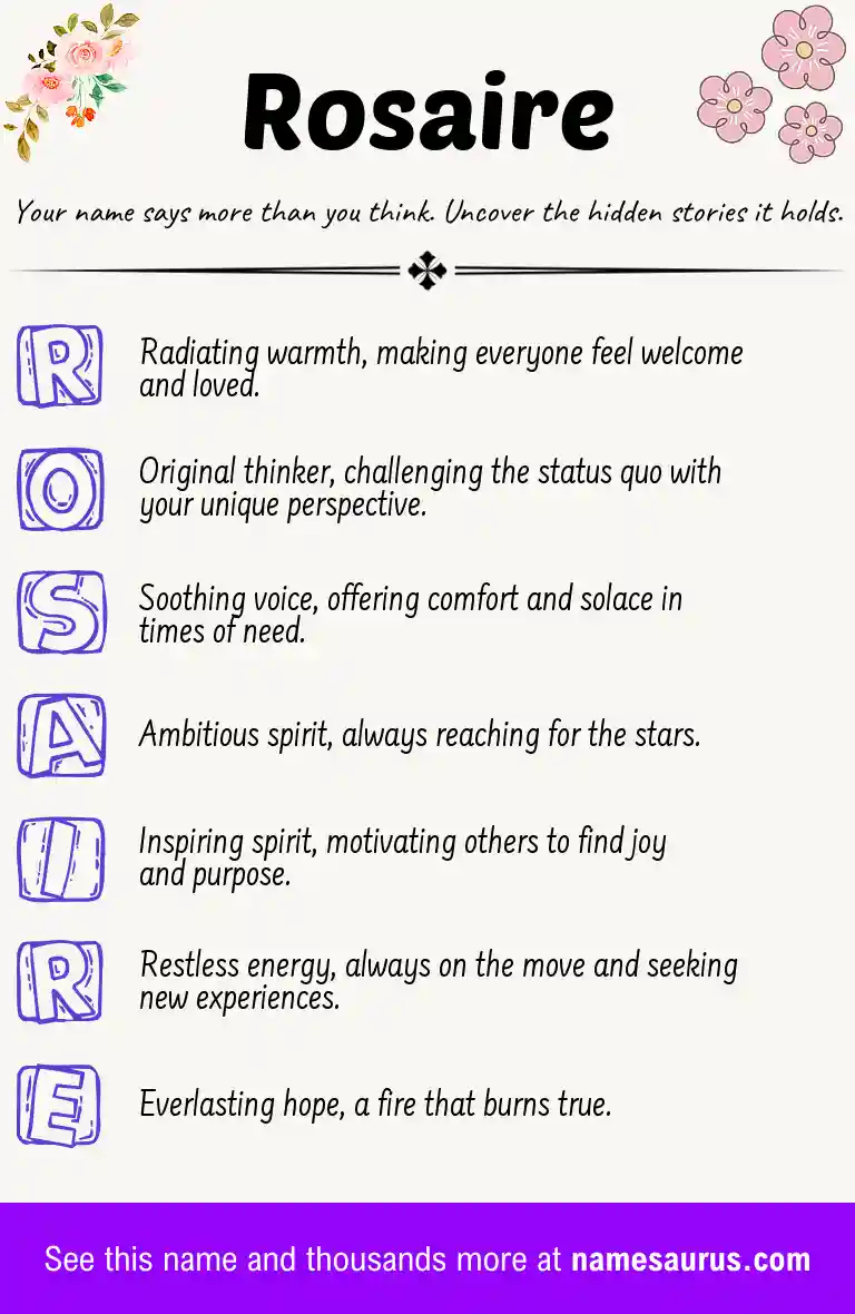 Acrostic poem about Rosaire.