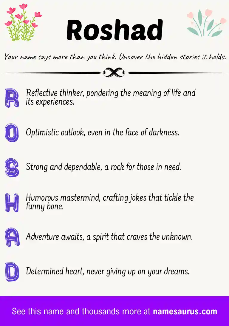 Acrostic poem about Roshad.