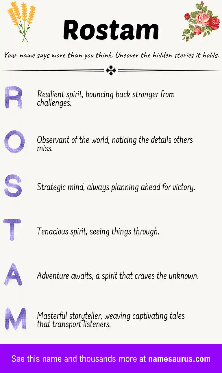 Acrostic poem about Rostam.