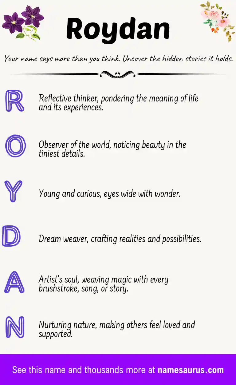 Acrostic poem about Roydan.