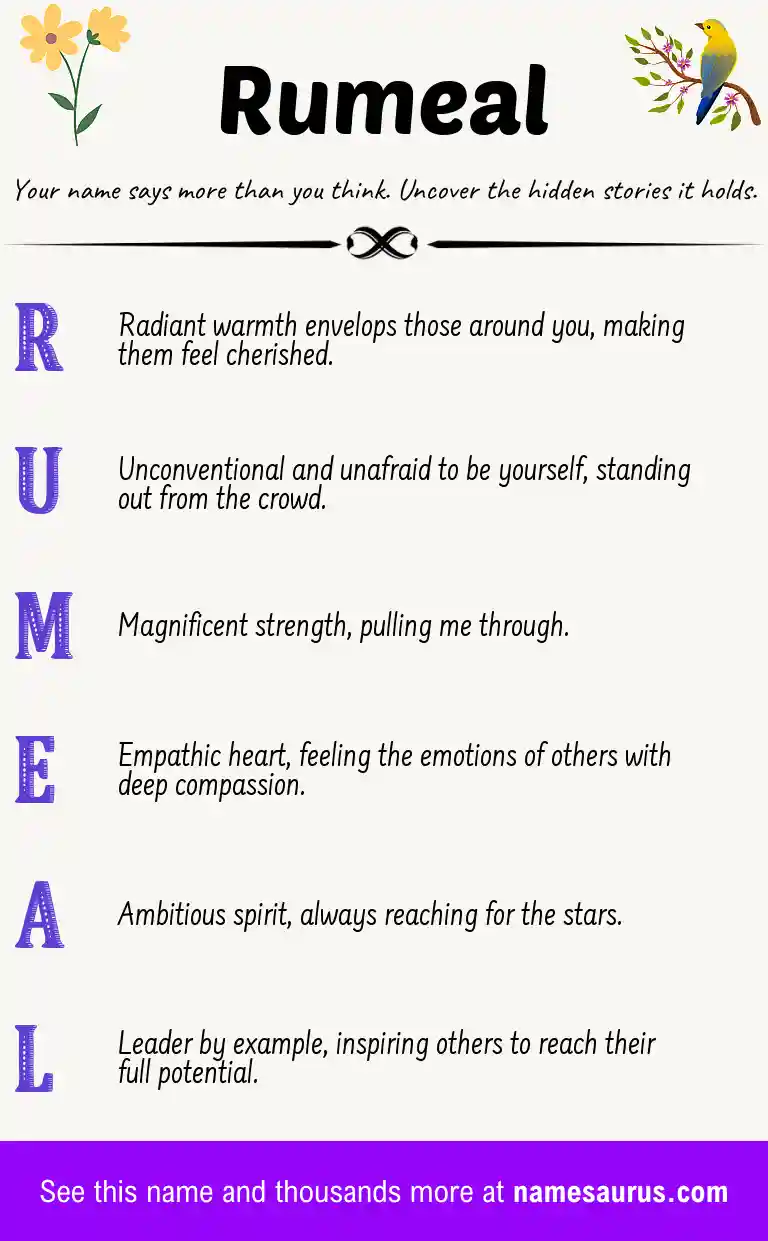 Acrostic poem about Rumeal.