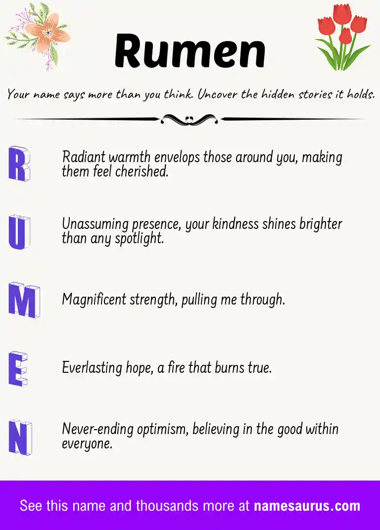 Acrostic poem about Rumen.