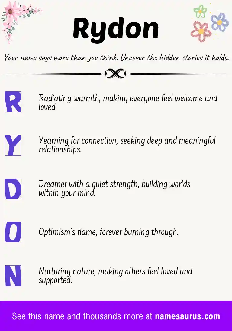 Acrostic poem about Rydon.