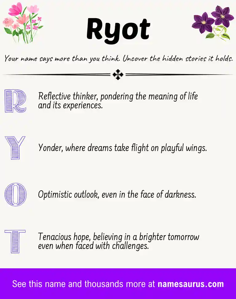 Acrostic poem about Ryot.