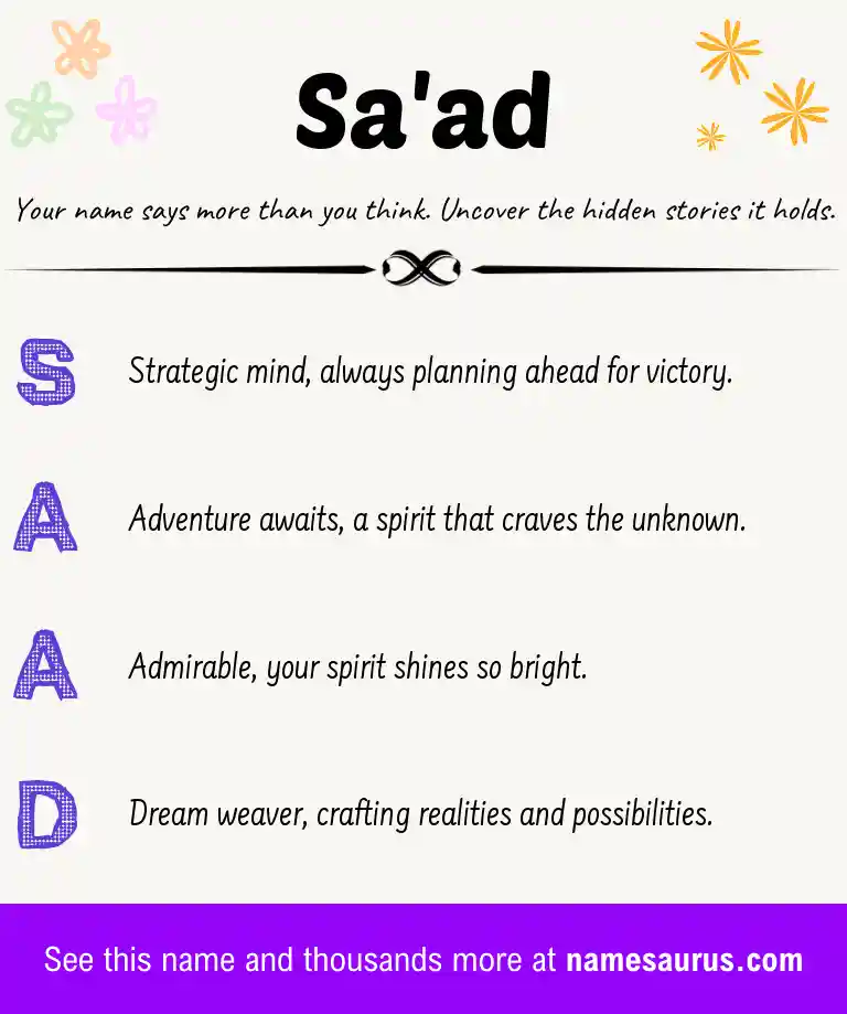 Acrostic poem about Sa'ad.