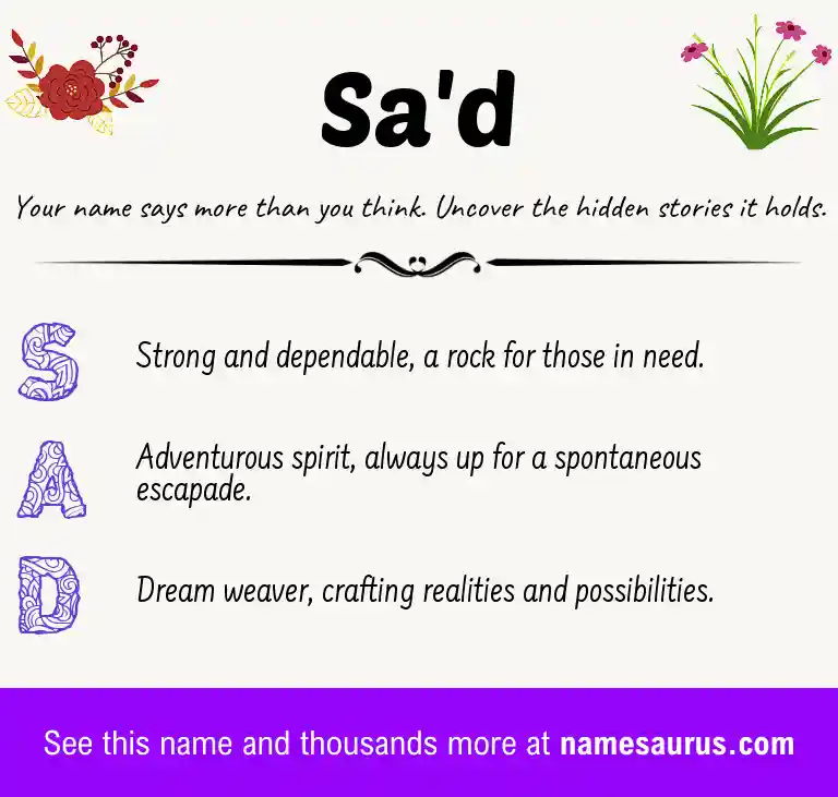 Acrostic poem about Sa'd.