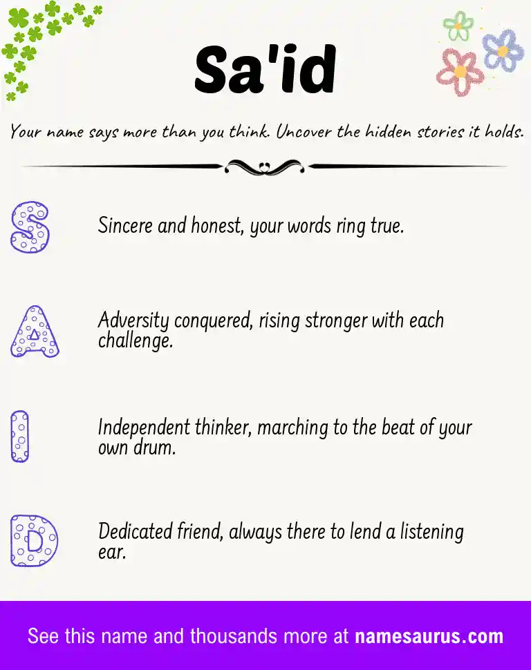 Acrostic poem about Sa'id.