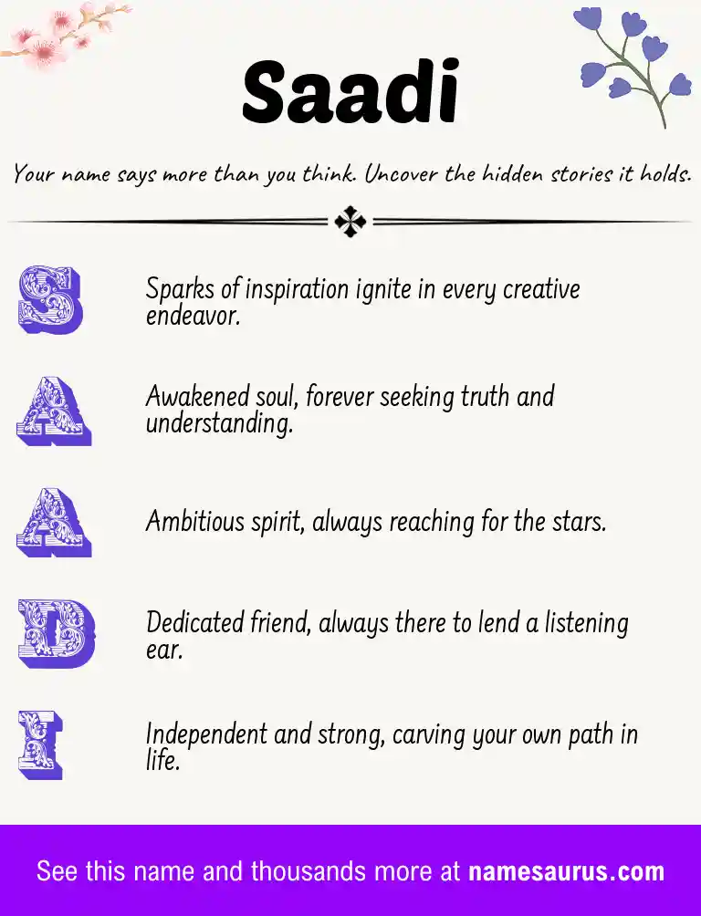 Acrostic poem about Saadi.