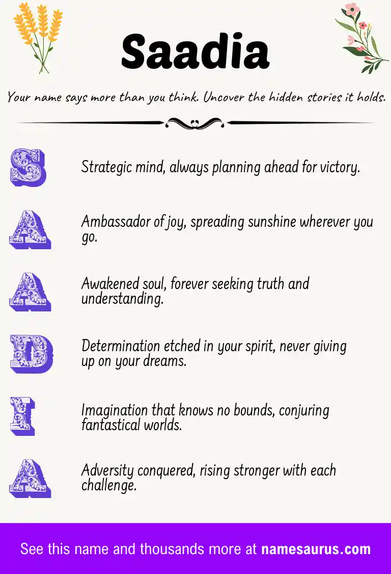 Acrostic poem about Saadia.