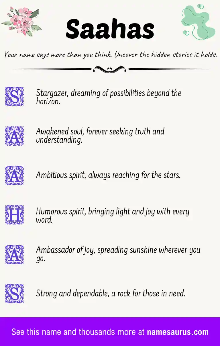 Acrostic poem about Saahas.