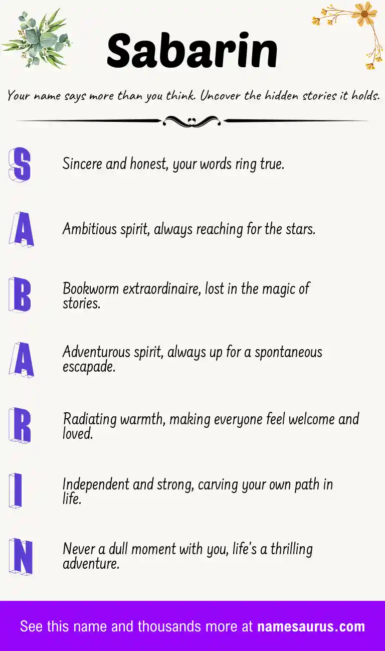 Acrostic poem about Sabarin.
