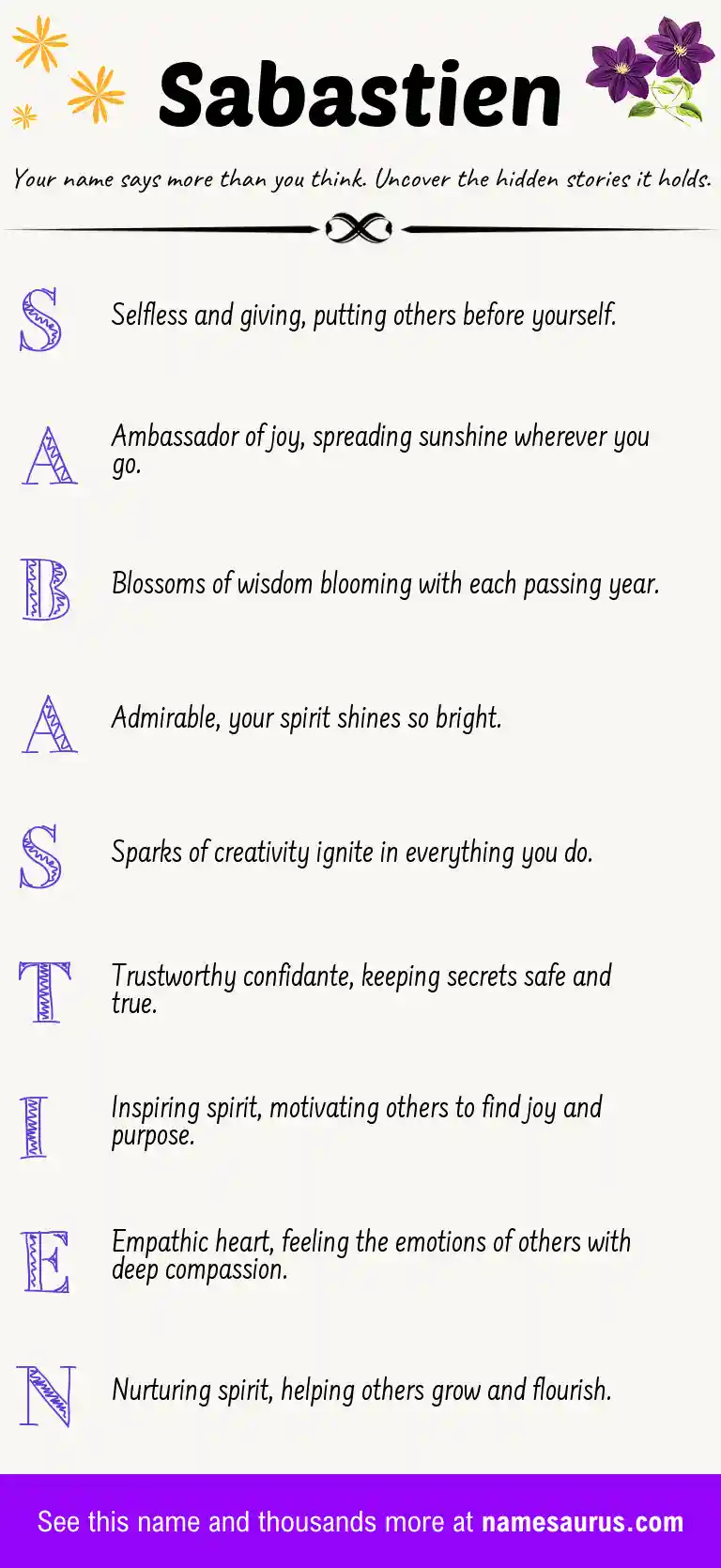 Acrostic poem about Sabastien.
