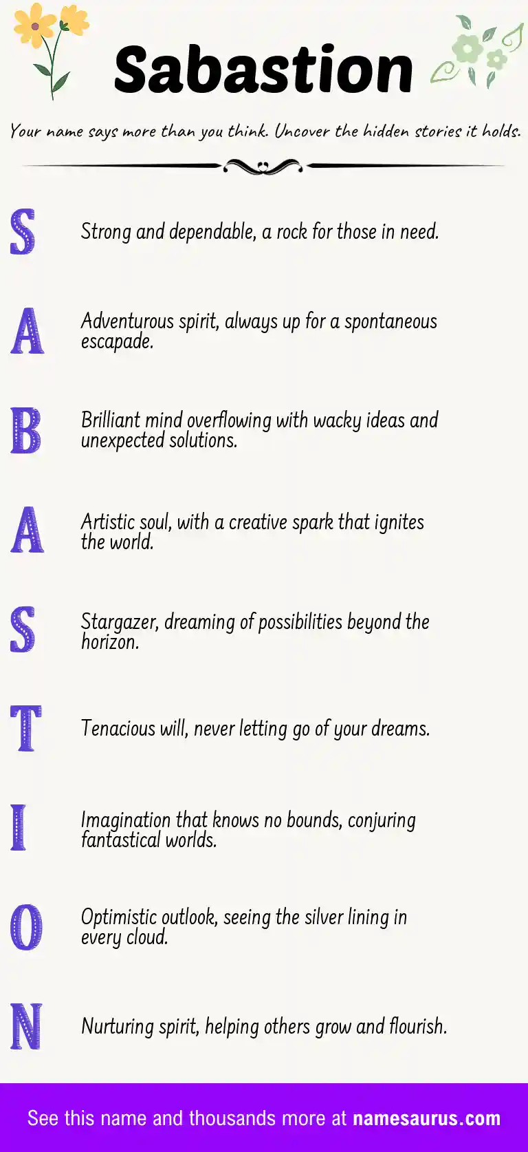 Acrostic poem about Sabastion.