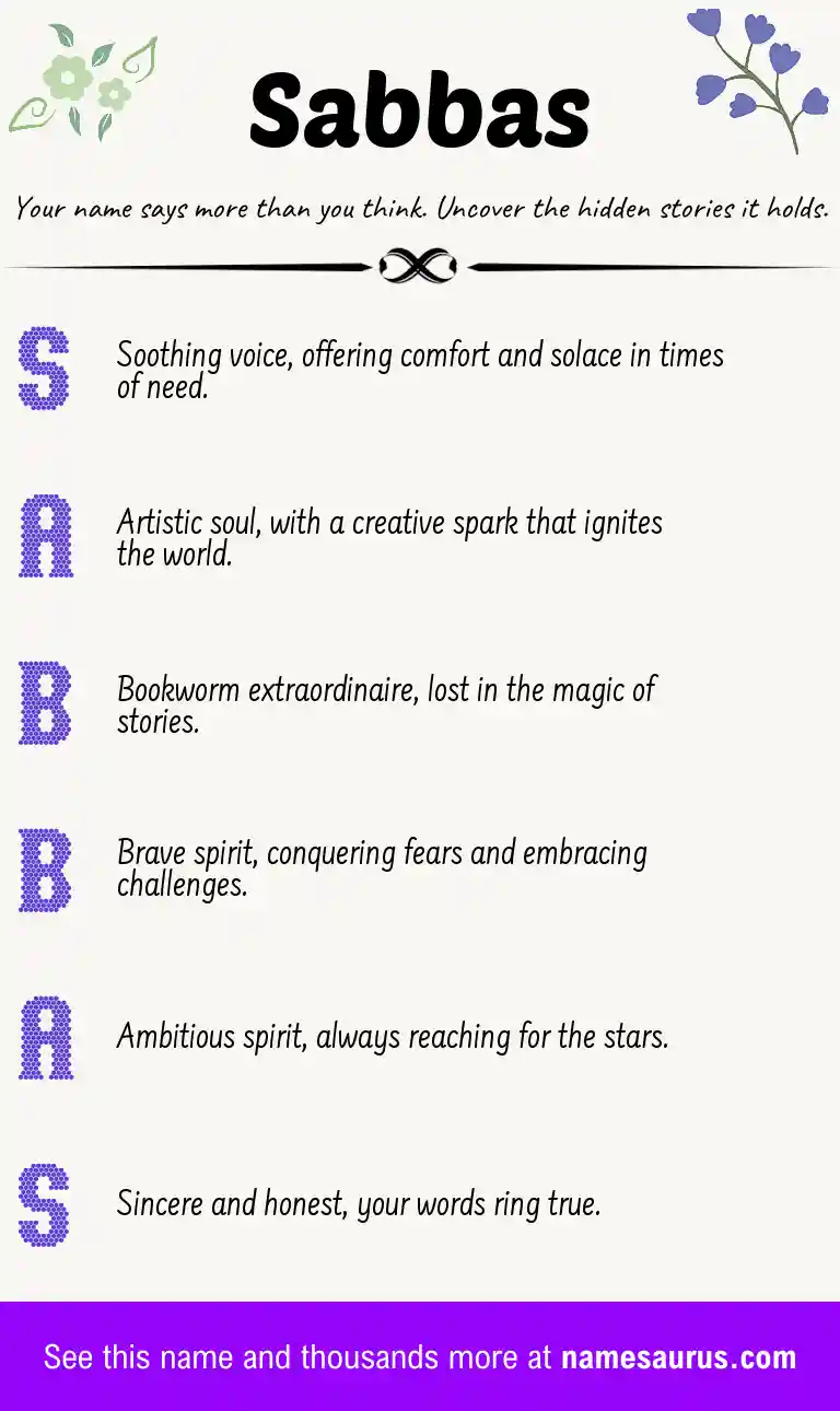 Acrostic poem about Sabbas.