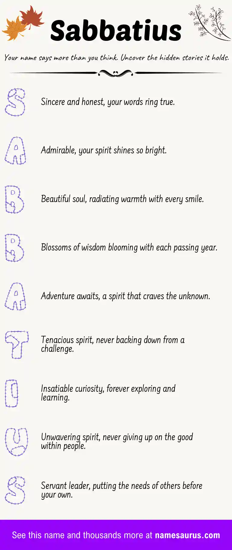 Acrostic poem about Sabbatius.