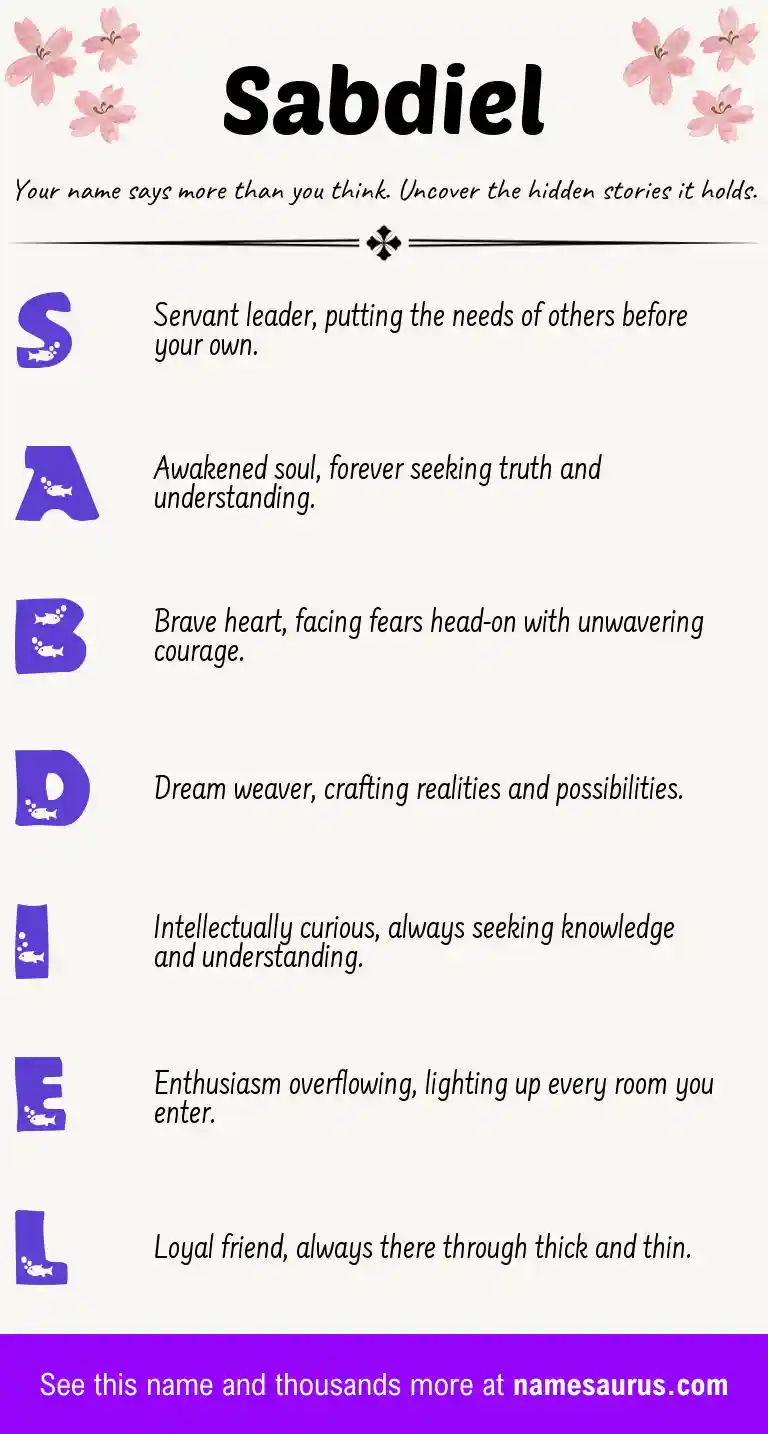 Acrostic poem about Sabdiel.