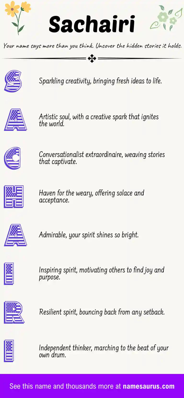 Acrostic poem about Sachairi.