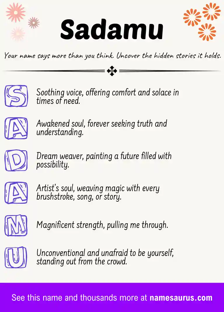 Acrostic poem about Sadamu.