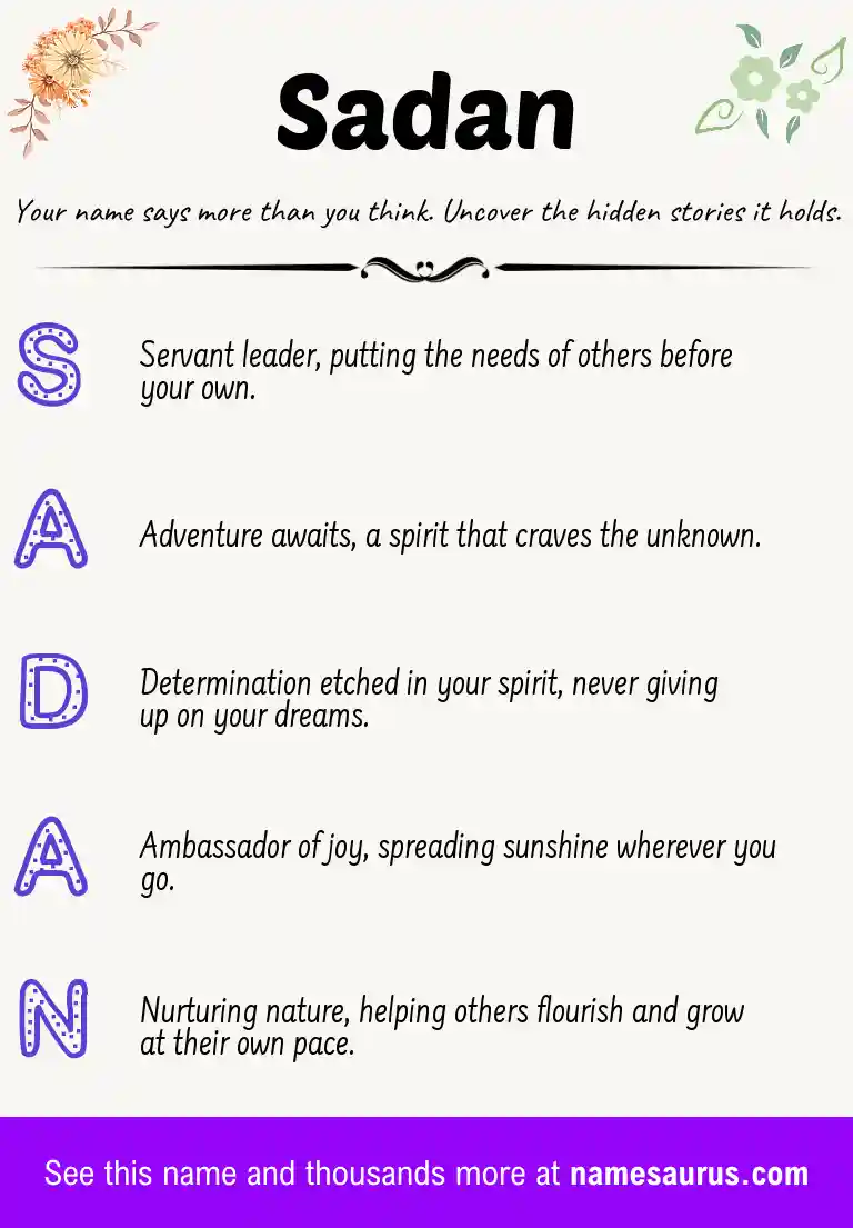 Acrostic poem about Sadan.