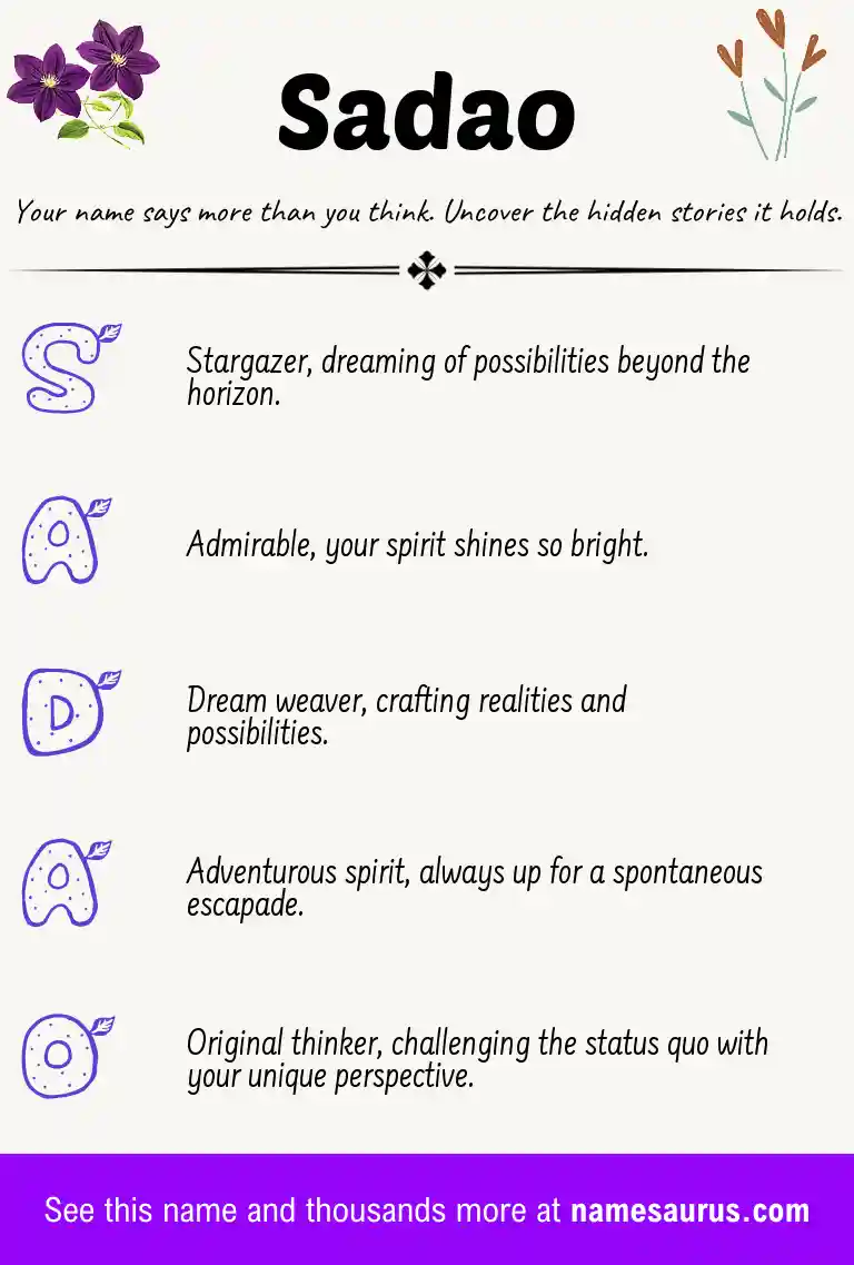 Acrostic poem about Sadao.