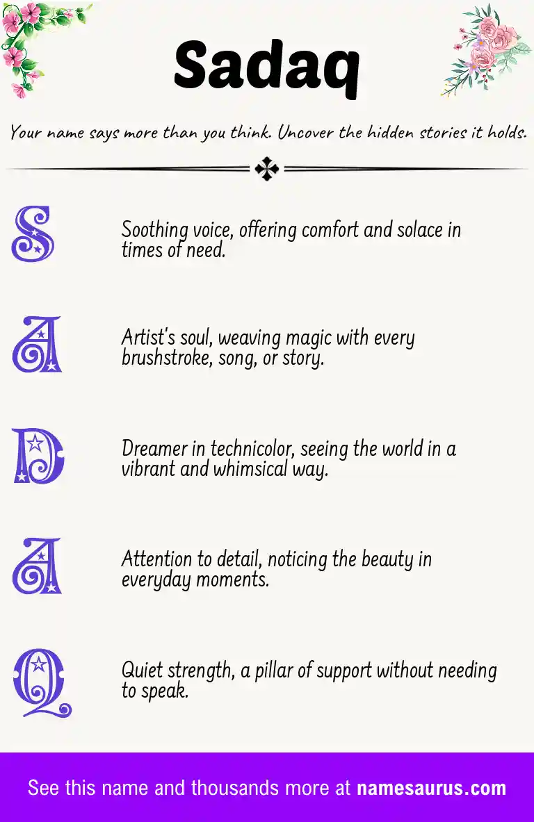 Acrostic poem about Sadaq.