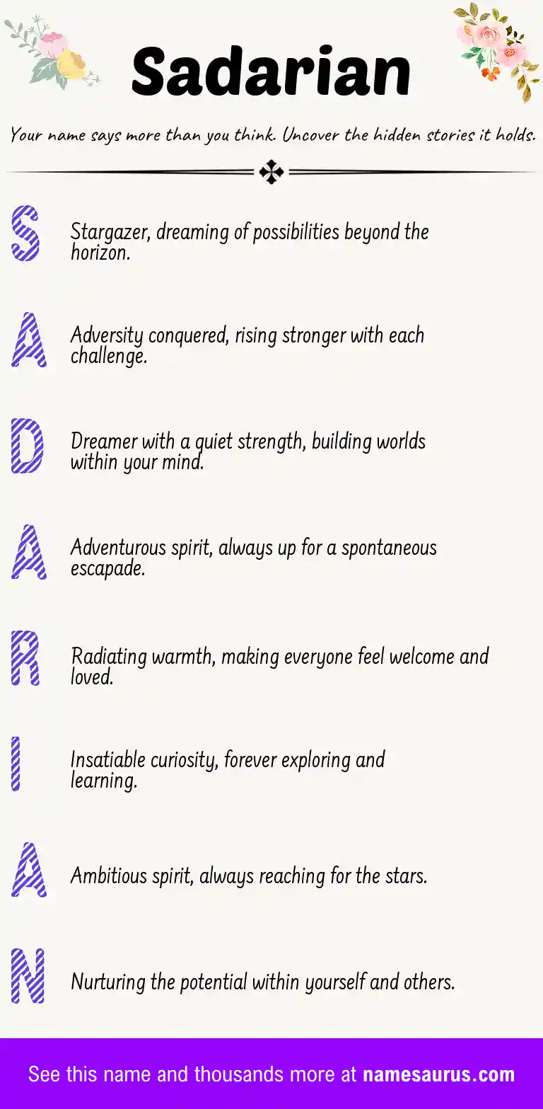 Acrostic poem about Sadarian.