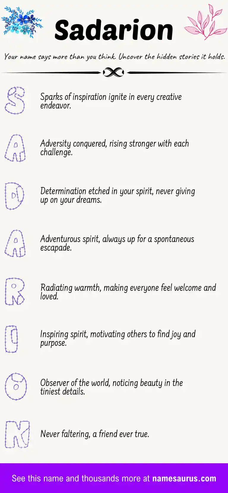 Acrostic poem about Sadarion.