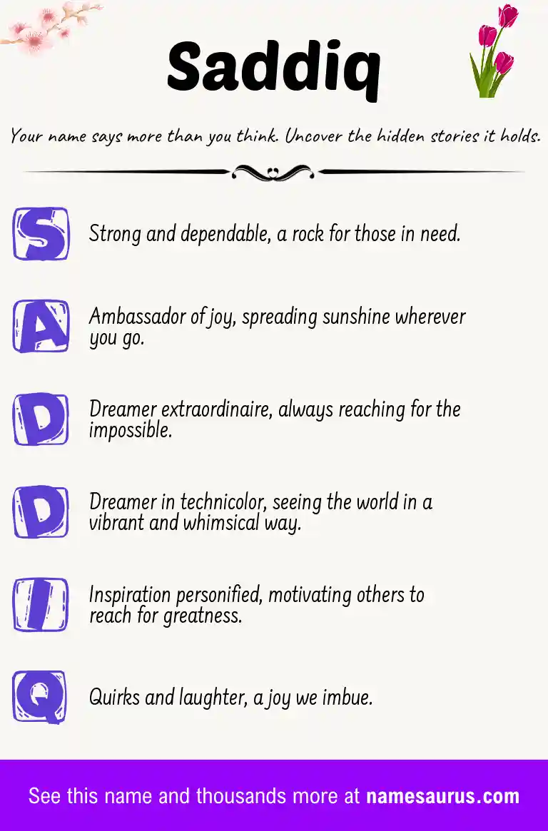 Acrostic poem about Saddiq.
