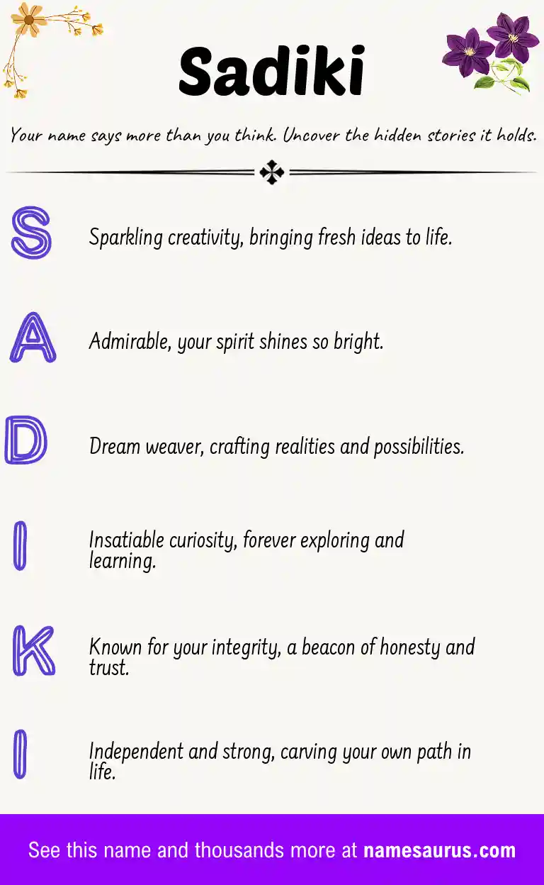 Acrostic poem about Sadiki.