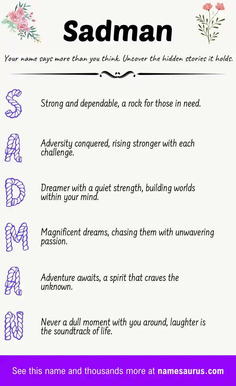 Acrostic poem about Sadman.
