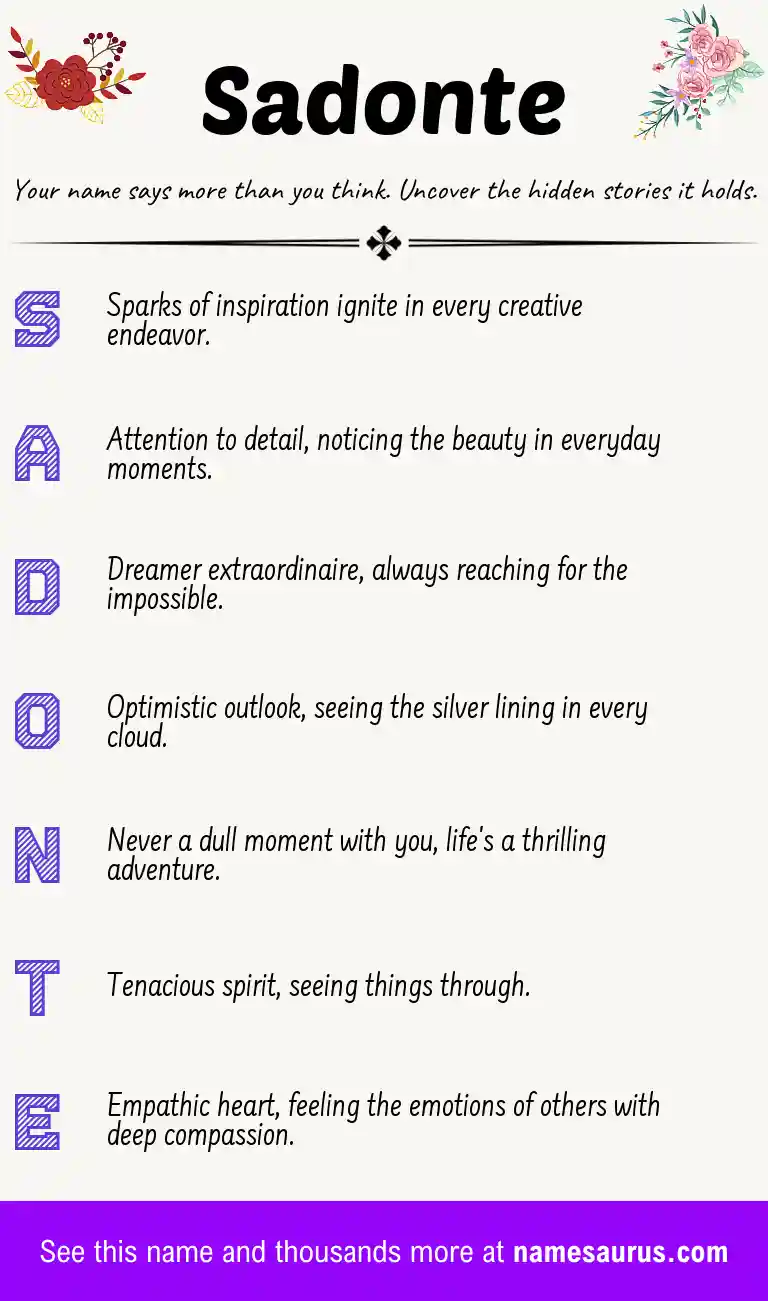 Acrostic poem about Sadonte.