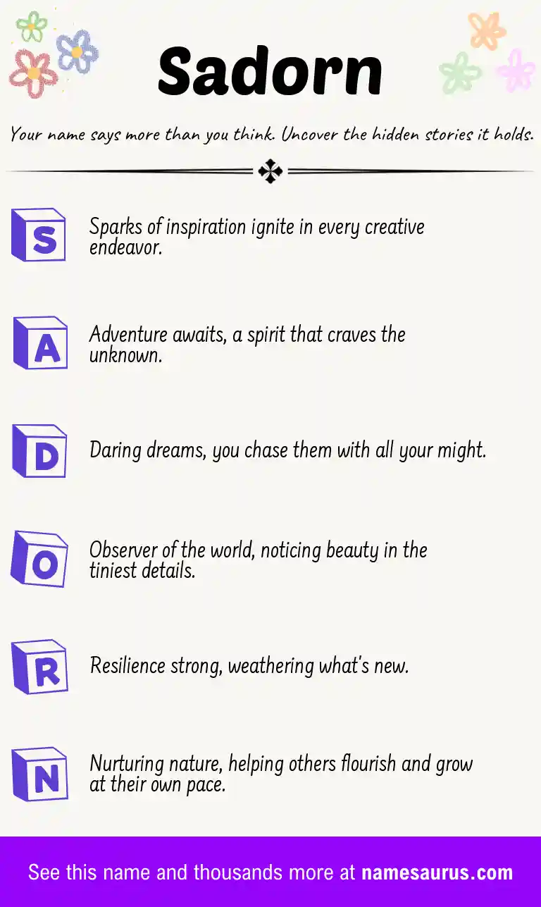 Acrostic poem about Sadorn.