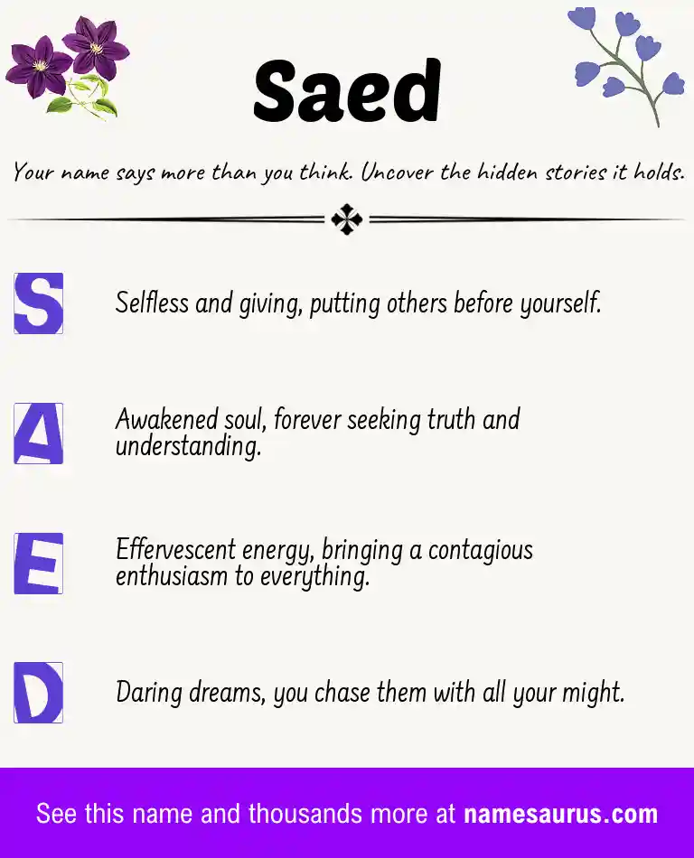 Acrostic poem about Saed.