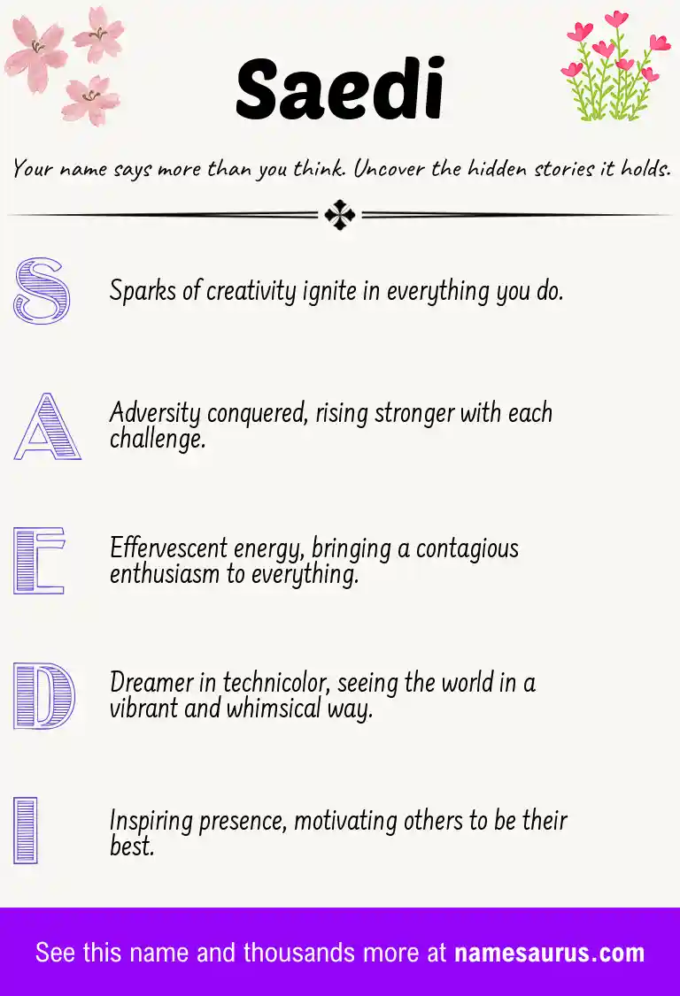 Acrostic poem about Saedi.
