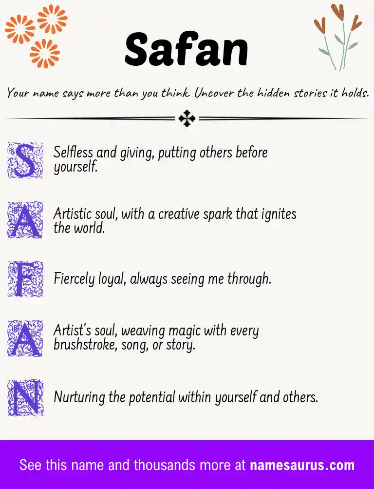 Acrostic poem about Safan.